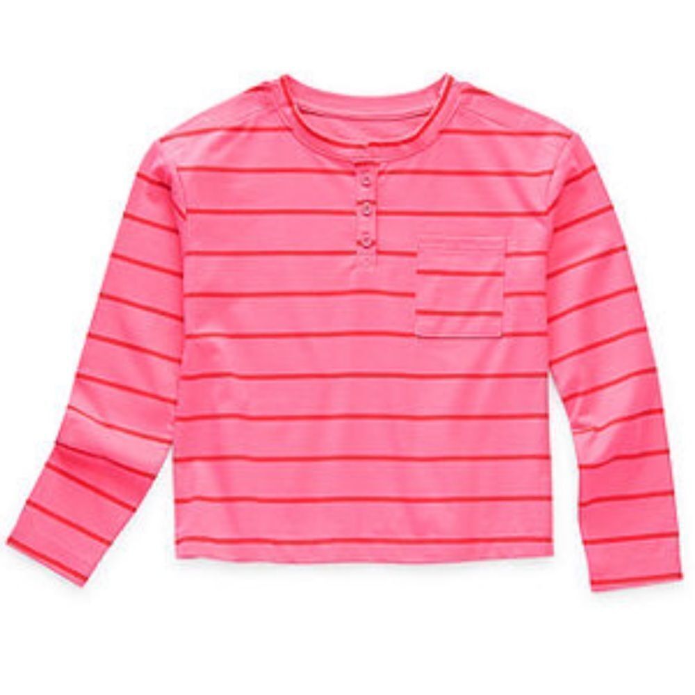 Thereabouts Girls M 10-12 Long Sleeve Pink Adaptive Henley Striped Shirt